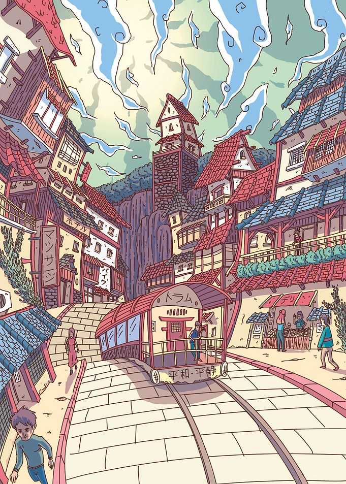 Japanese Village Illustration