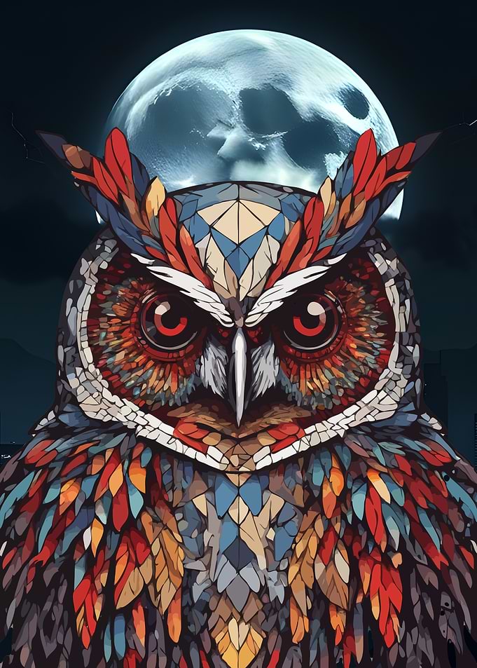 Art of Owl with Mosaic Feathers