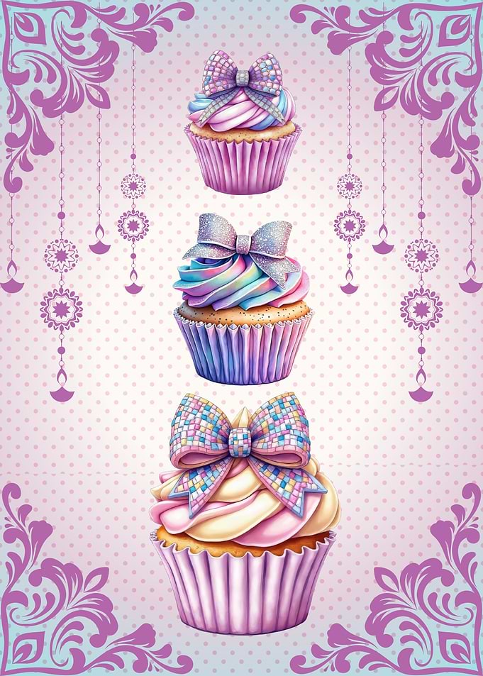 Sparkly Cupcake Trio Coquette Bow
