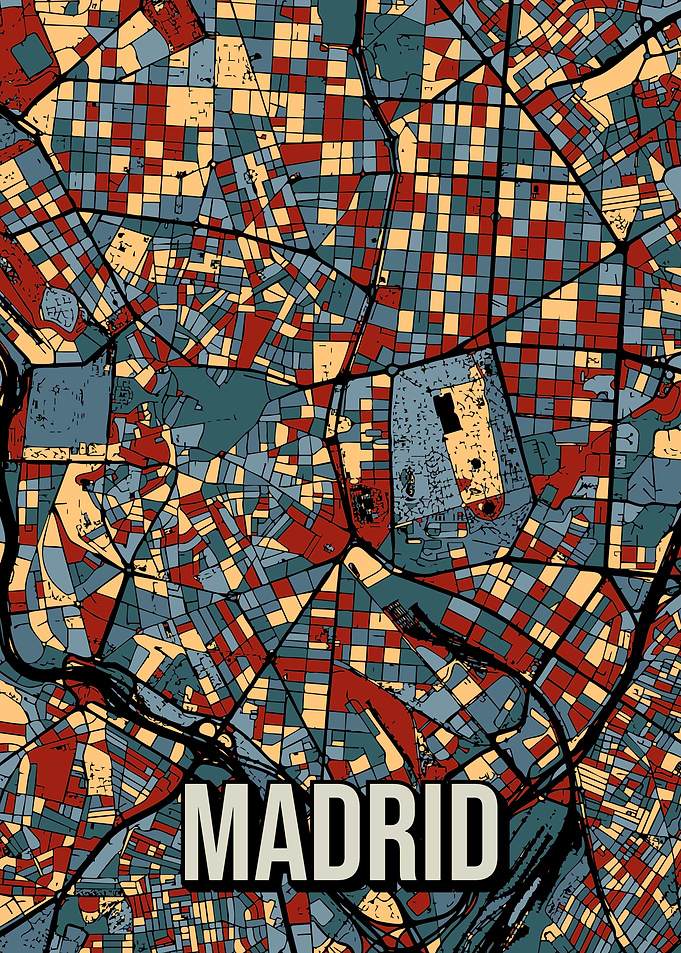 Madrid Spain City Map Travel Art