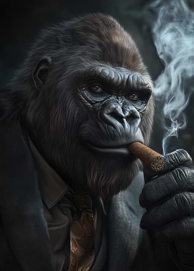 Business Gorilla in Suit Smoking Cigar