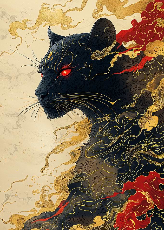 Black Panther with Golden Clouds