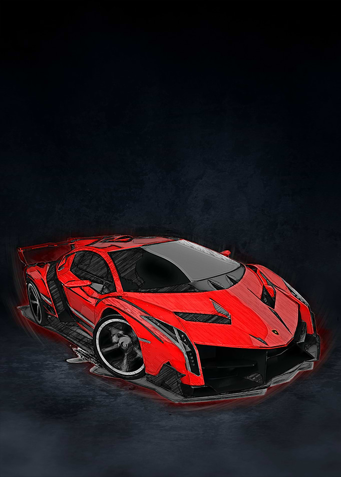 Art of Red Lamborghini Sketch
