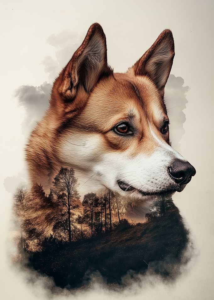 Dog Portrait with Forest