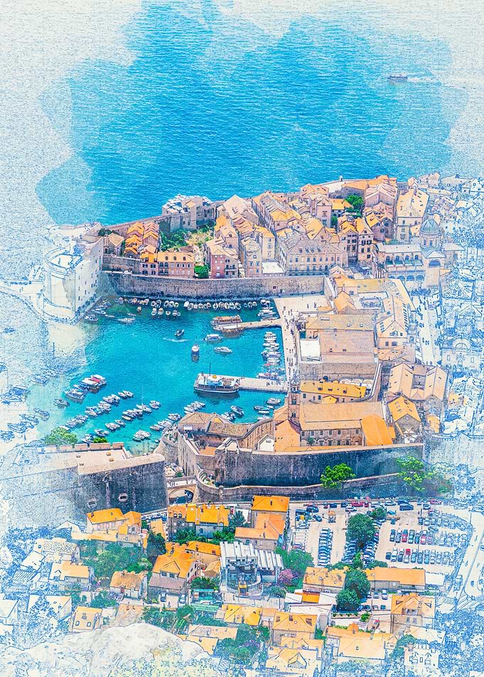 Aerial View of Coastal Town