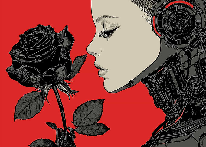 Cyborg Woman with Rose