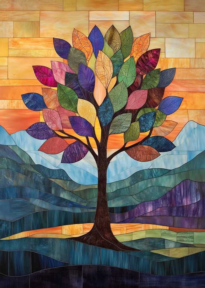 Stained Glass Tree Landscape