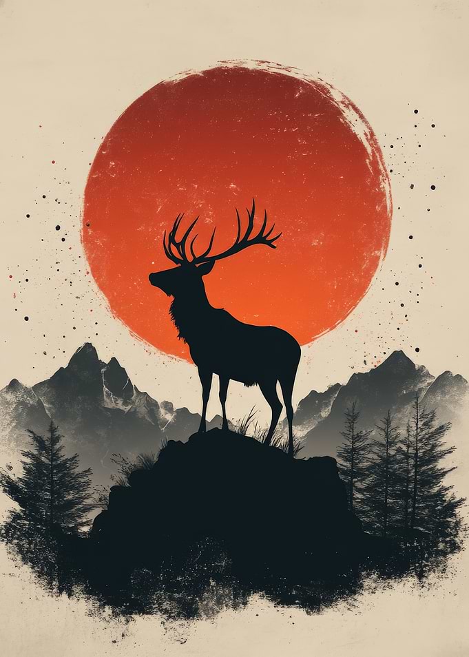 Silhouette Deer Sunset