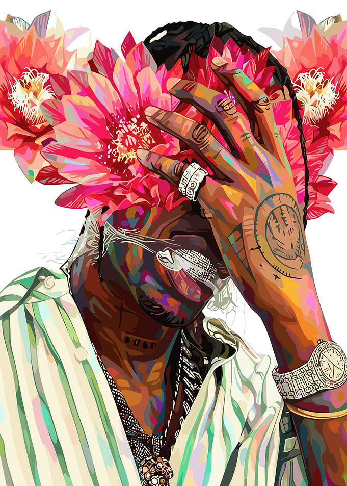 Travis Scott Floral Portrait