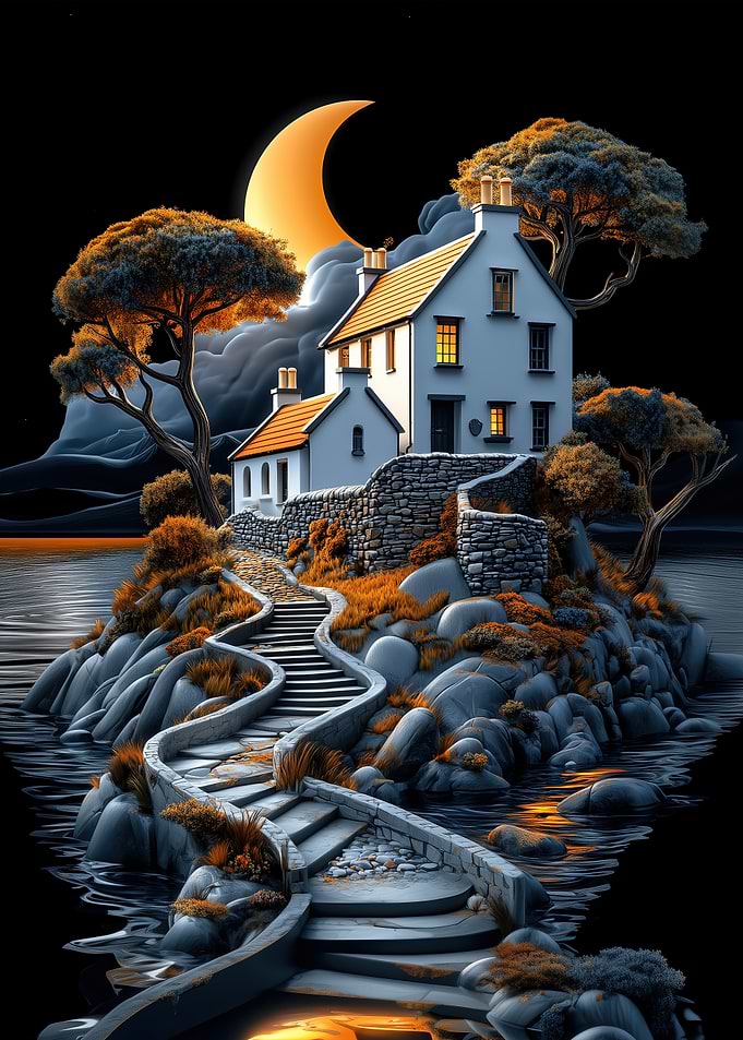 Moonlit Cottage on the Shore