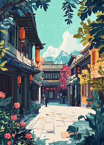 Traditional East Asian Street Scene