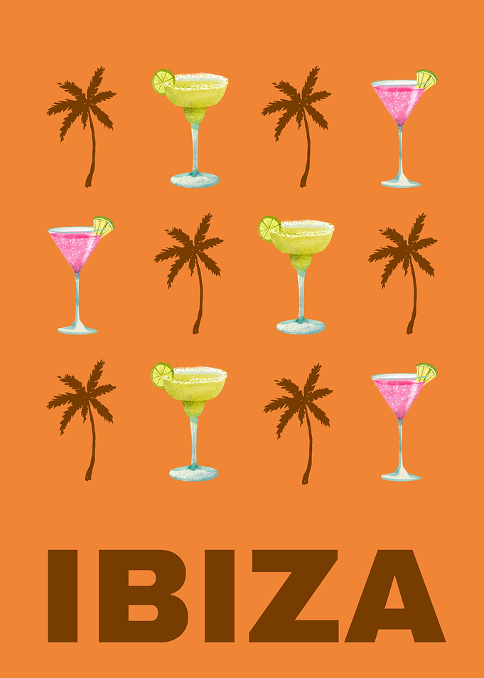 Ibiza Vacations Retro Modern Art Decor Boho Orange Brown Aesthetic