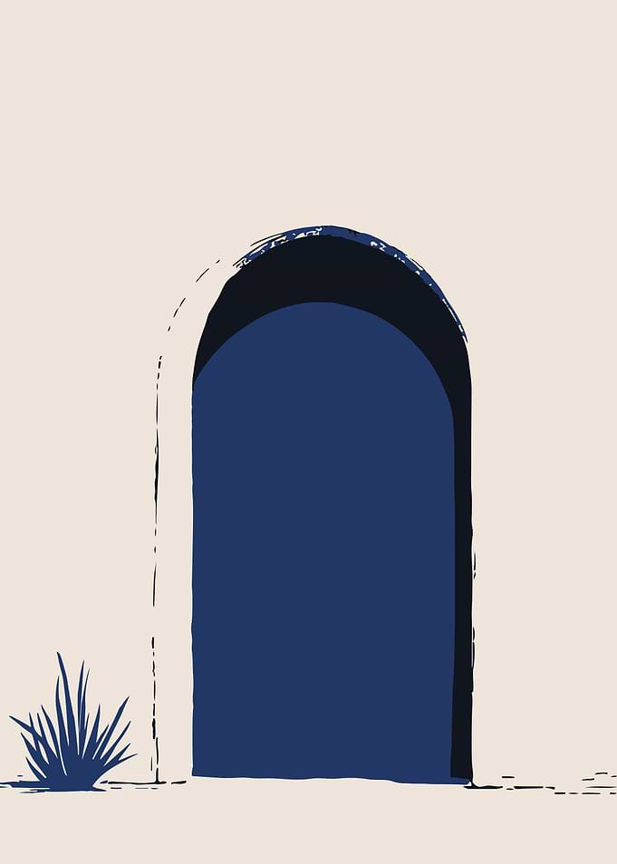 Minimalist Mediterranean Archway Blue Door
