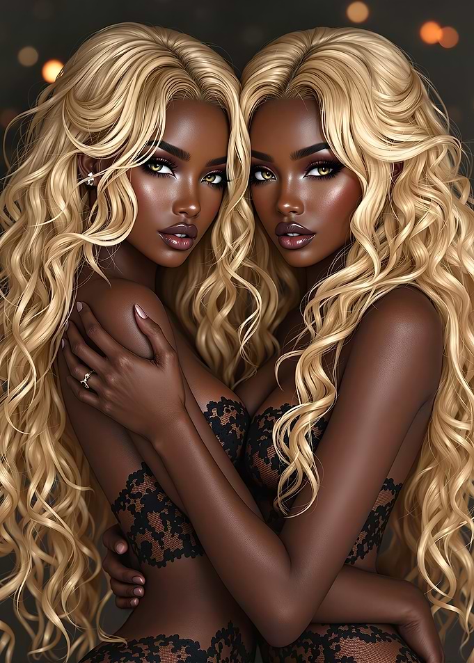 Blonde Twin Women in Lace Lingerie