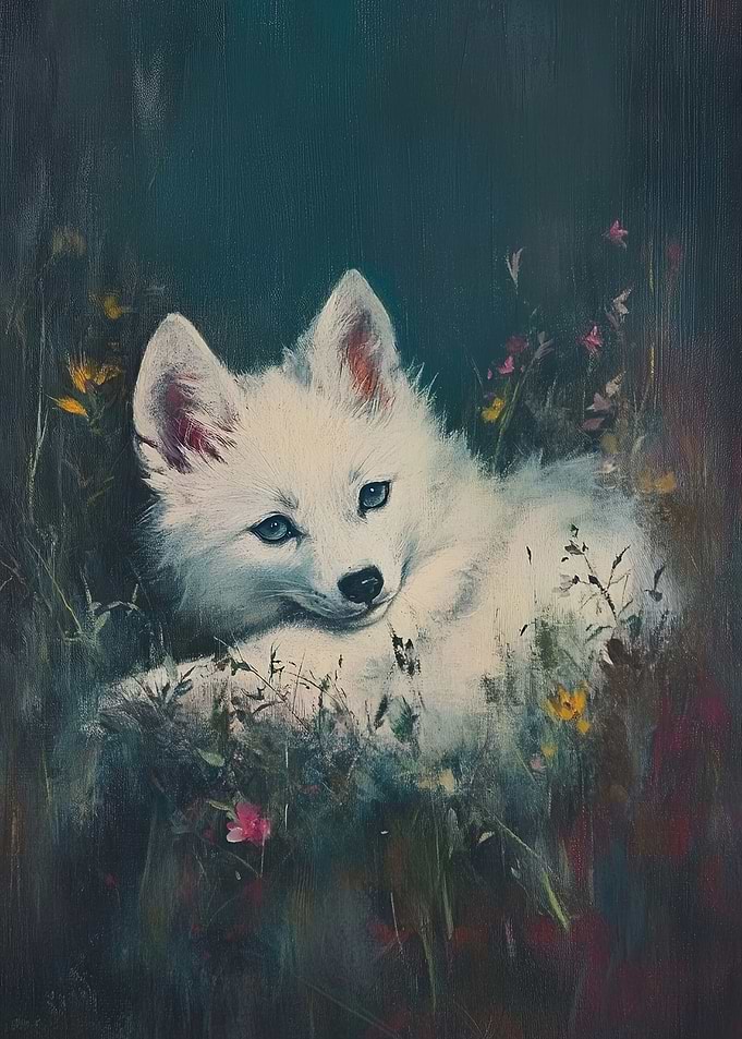 White Fox in Flowers