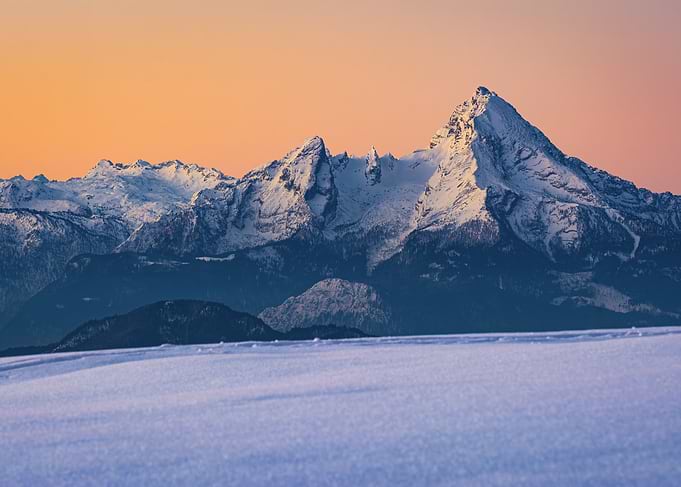 Snowy Mountain Range at Sunset