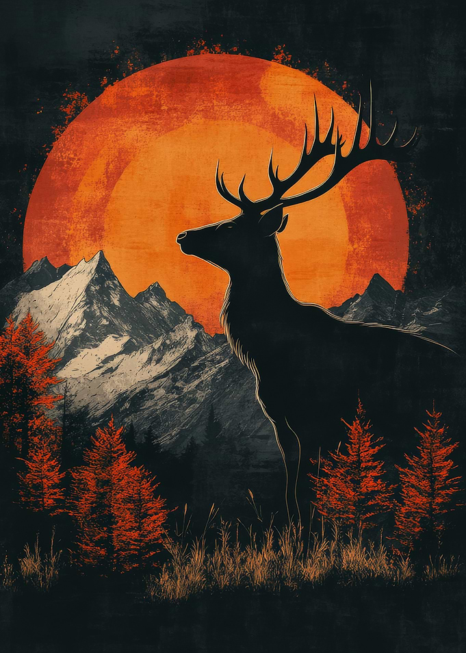 Silhouette Deer Mountain Sunset