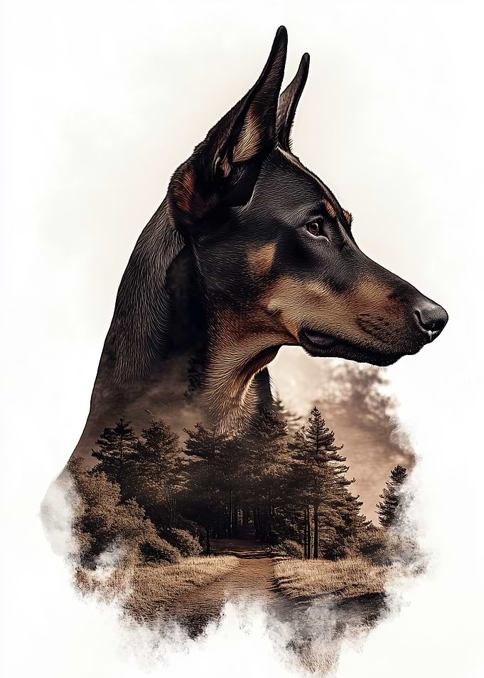 Doberman with Forest Background