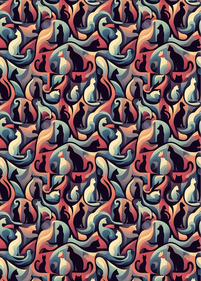 Abstract Retro Cat Pattern