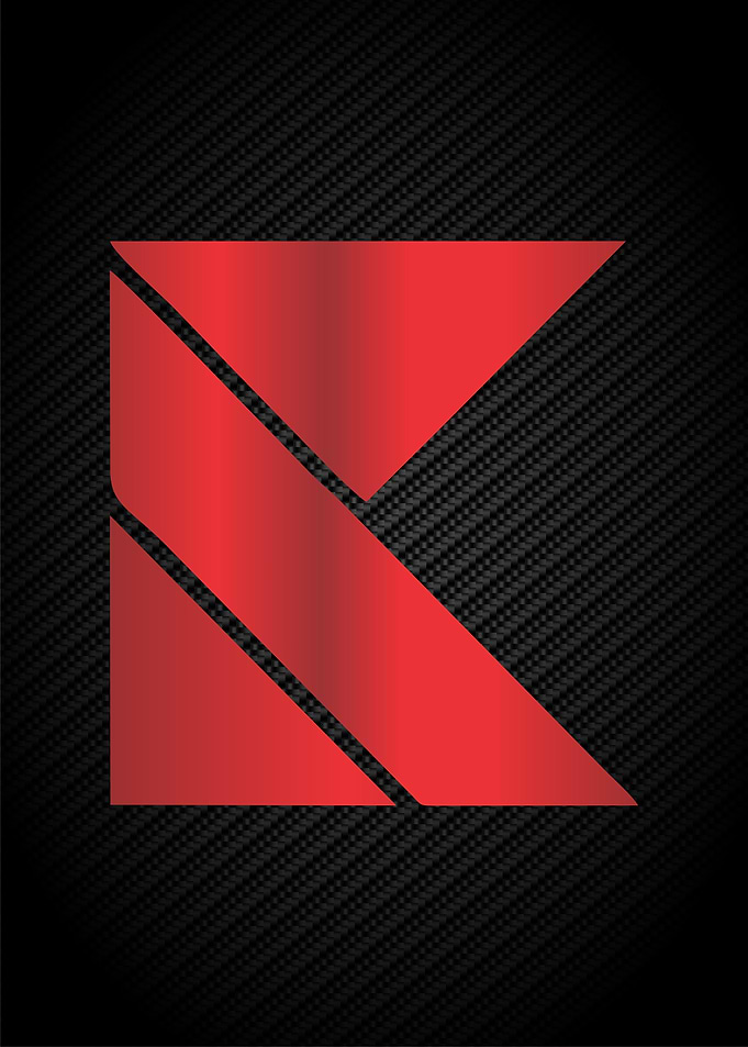 Red Geometric Logo on Carbon Fiber