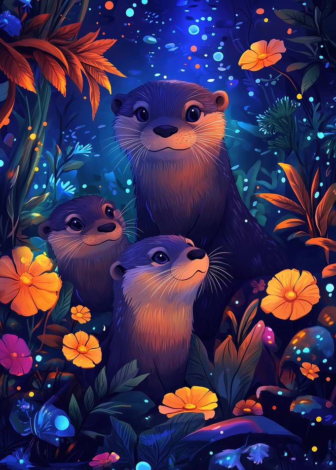 Otter Family in Enchanted Forest