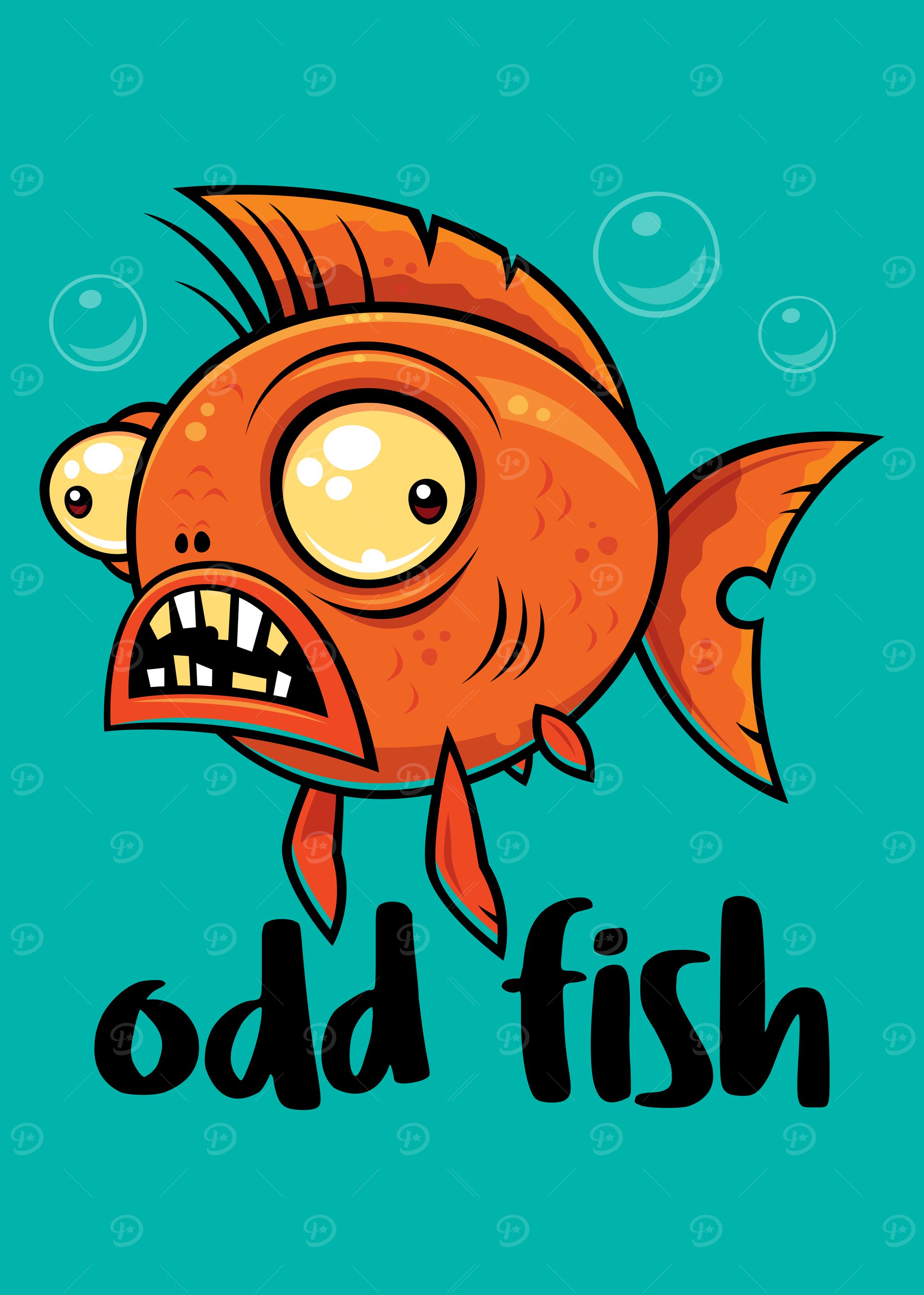 Odd Fish Quirky Funny Orange Goldfish Cartoon