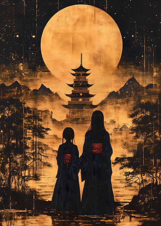 Japanese Pagoda Moonlit Night