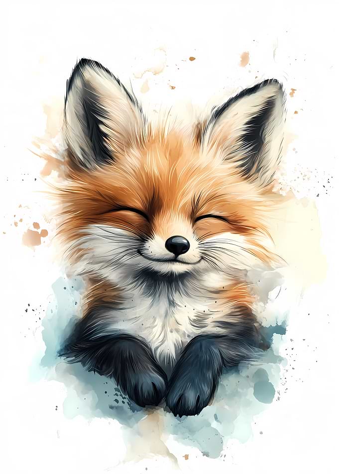 Cute Smiling Fox Watercolor