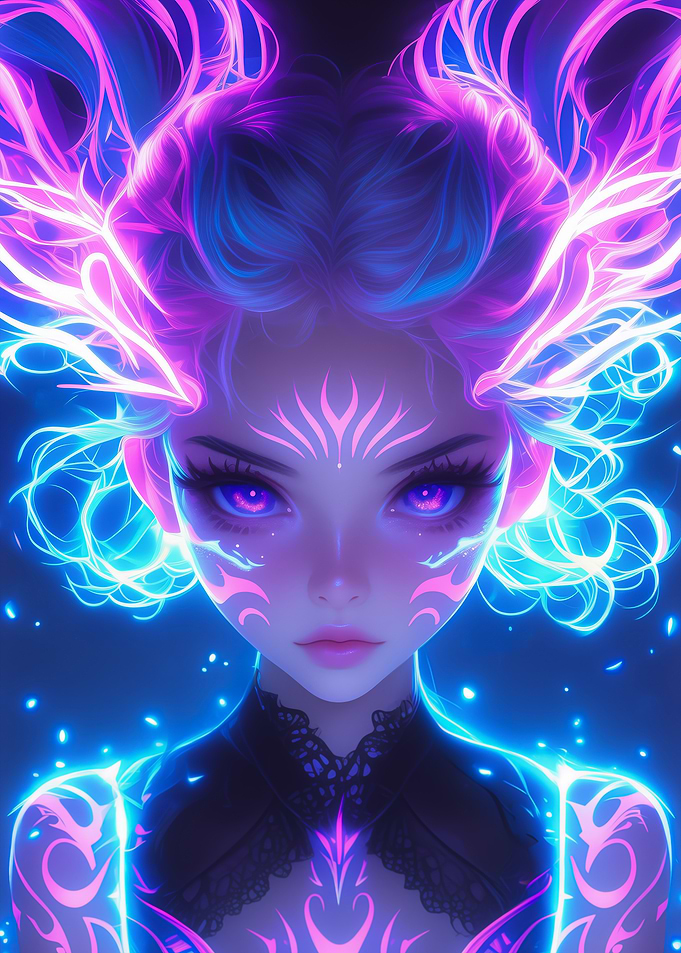 Celestial Neon Anime Spirit Girl