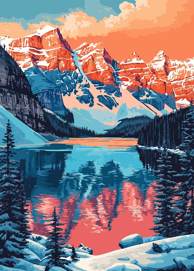 Canada Mountain Lake Sunset Art