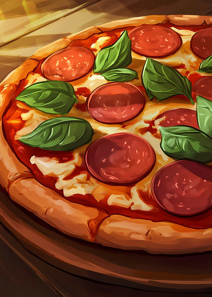Pepperoni Pizza with Basil