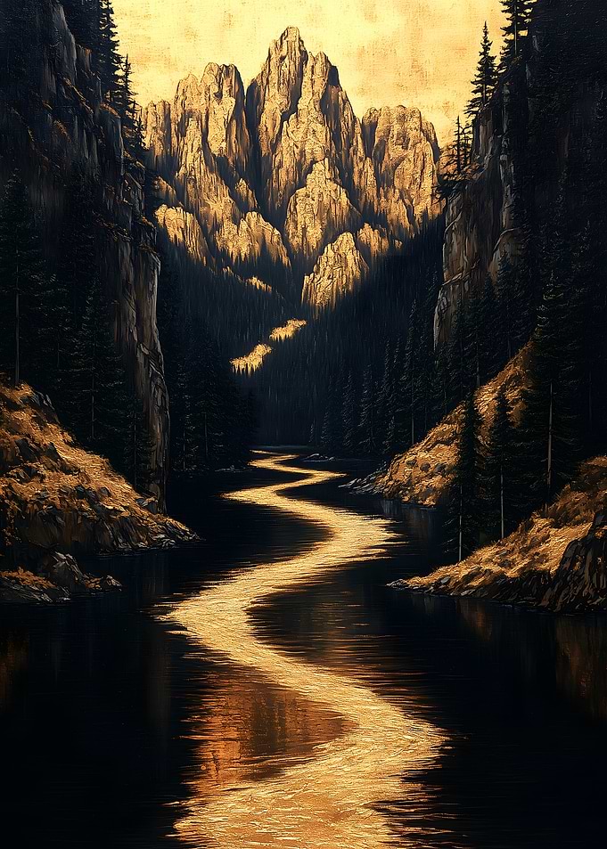 Golden River Through Mountain Japaneses