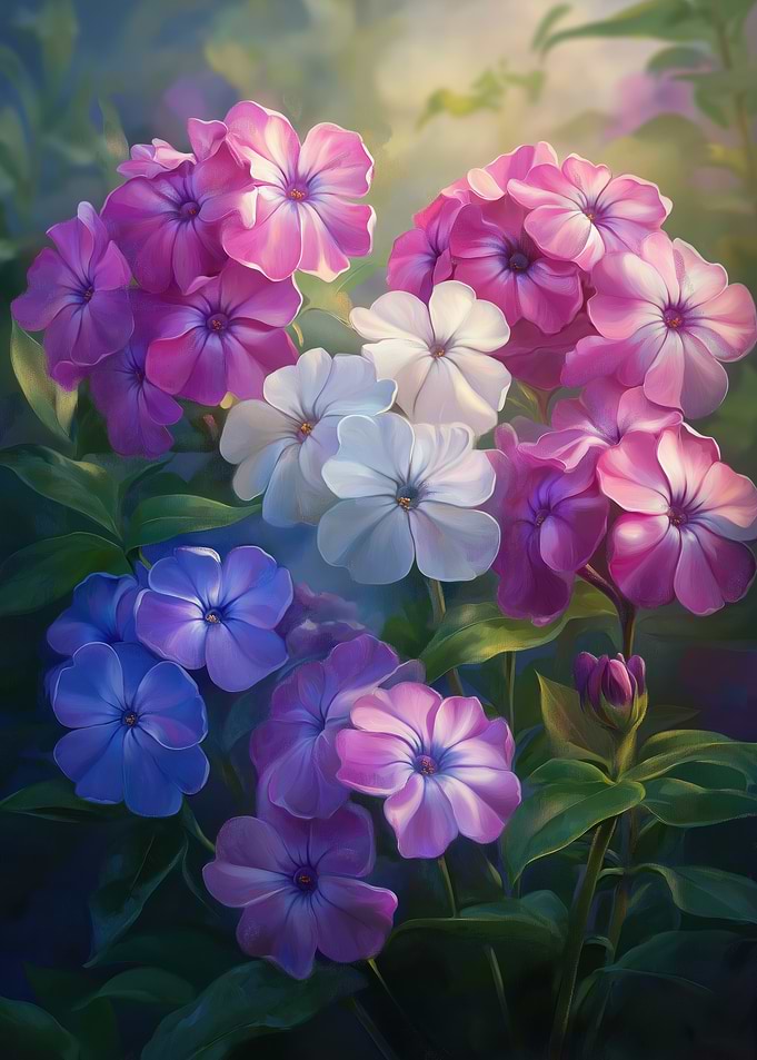 Purple, White, and Blue Phlox Flowers