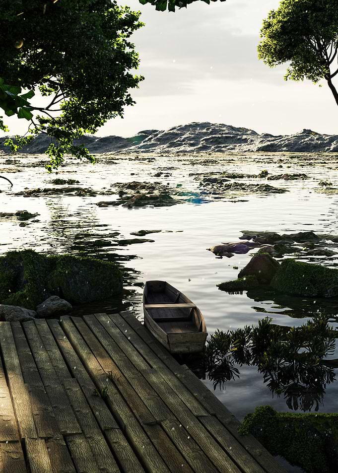 Wooden Boat at Dock
