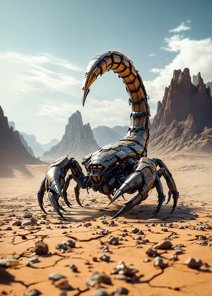 Mechanical Scorpion in Desert
