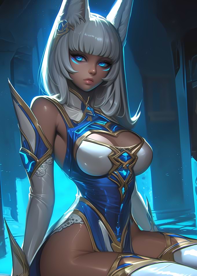 Anime Female Character in Blue and White