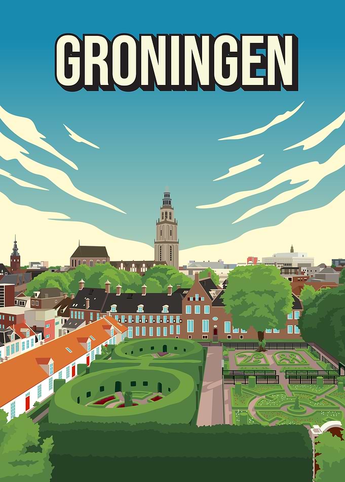Groningen Skyline Cityscape Travel Art