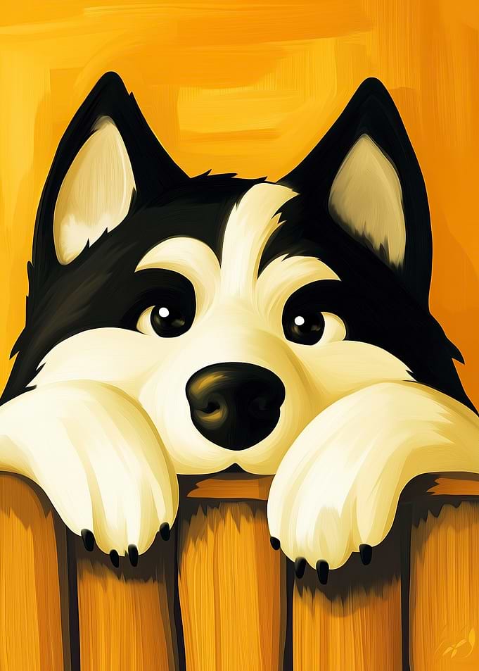 Husky Peeking Over Fence
