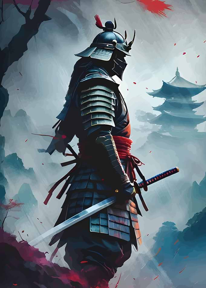 Samurai Warrior in Misty Landscape