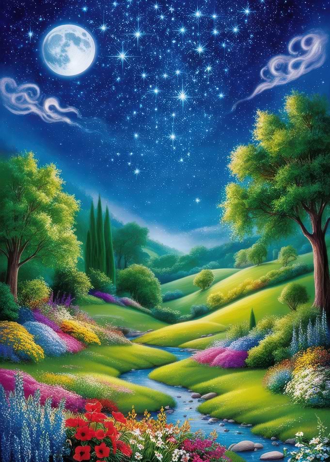 Night Sky Over Lush Valley