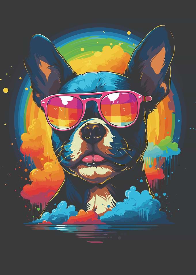 Colorful Boston Terrier in Sunglasses