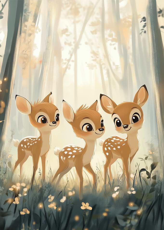 Three Cute Fawns in the Woods