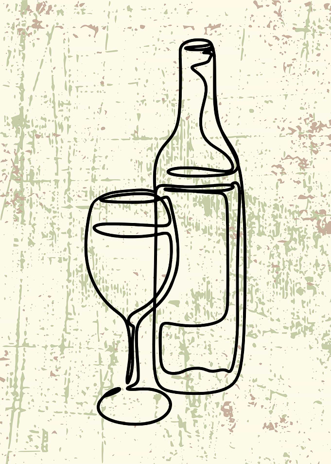 Wine Bottle and Glass Line Art