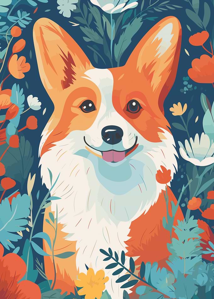Corgi in Flowers