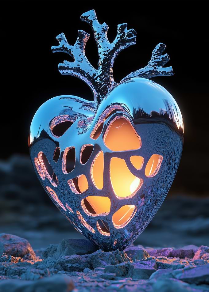 Metallic Heart Sculpture