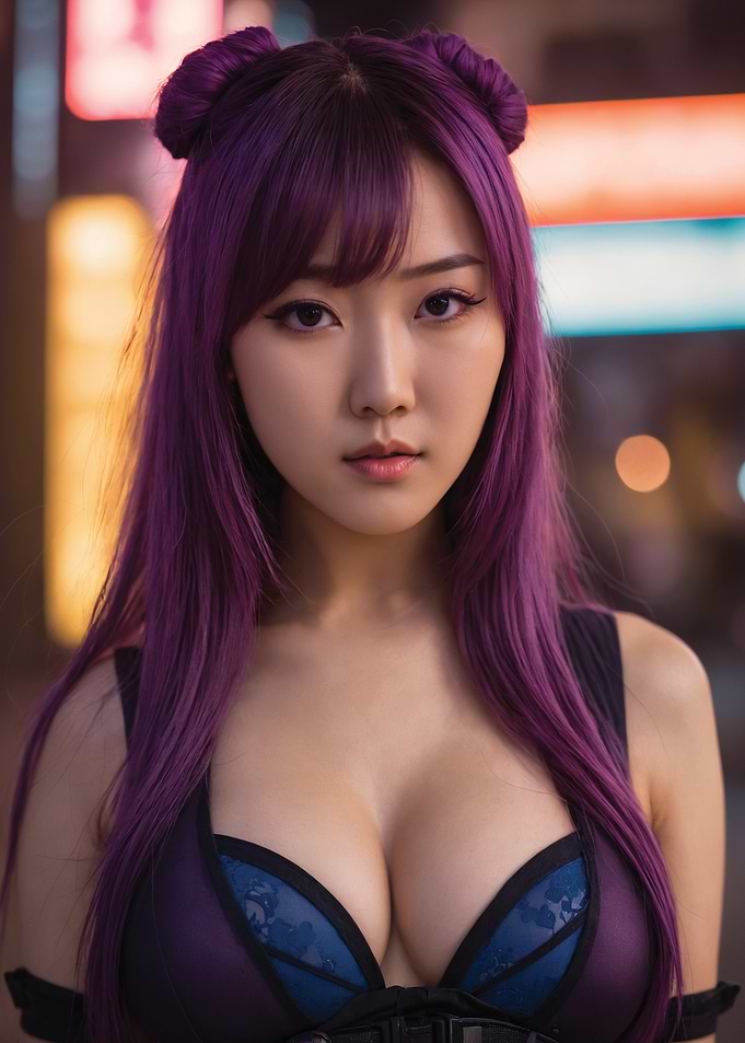 Beautiful Purple Hair Japanese Girl