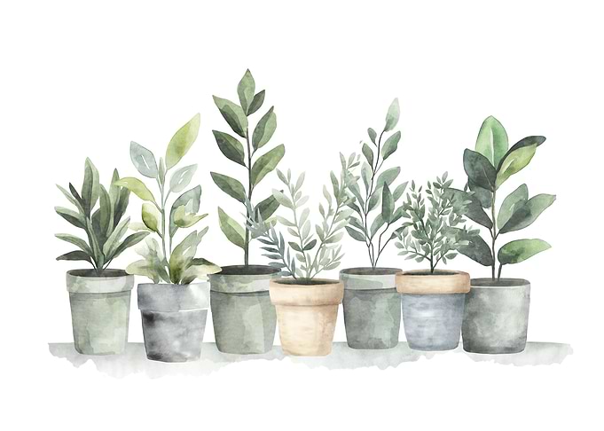 Watercolor Greenery Pots