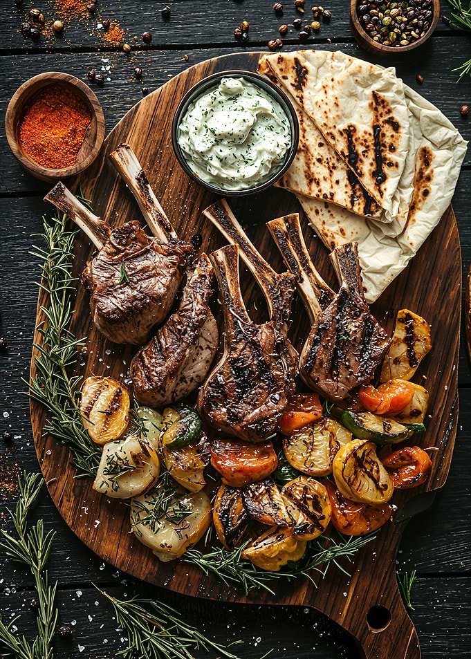 Grilled Lamb Chops with Vegetables