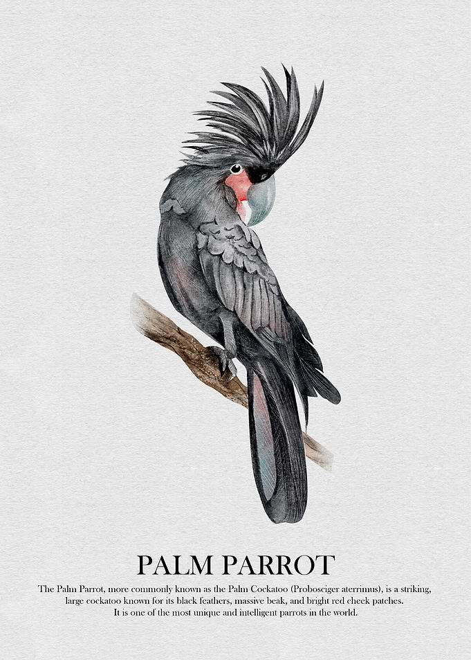 Palm Parrot Watercolor Illustration