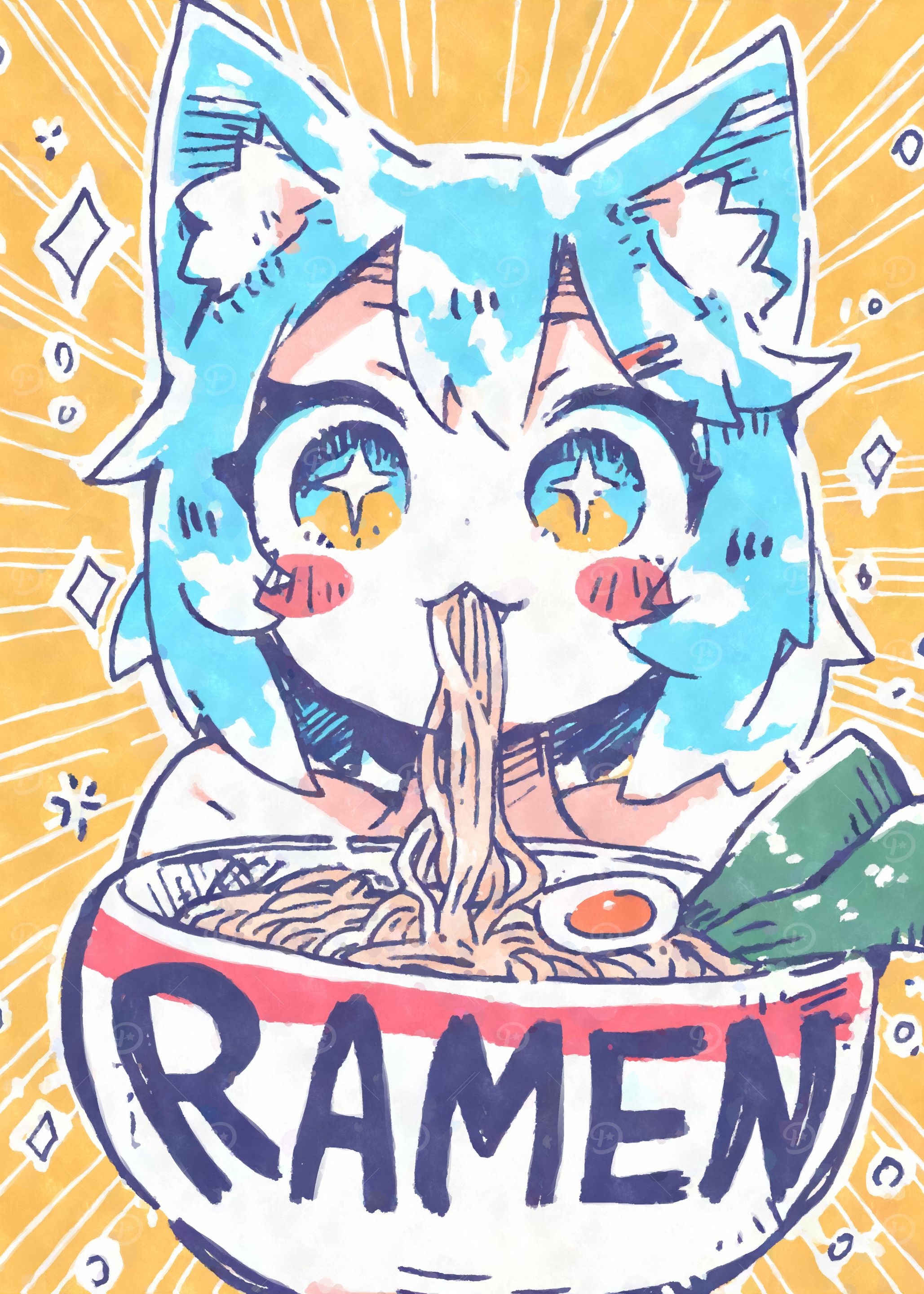 Kawaii Anime Girl Eating Ramen